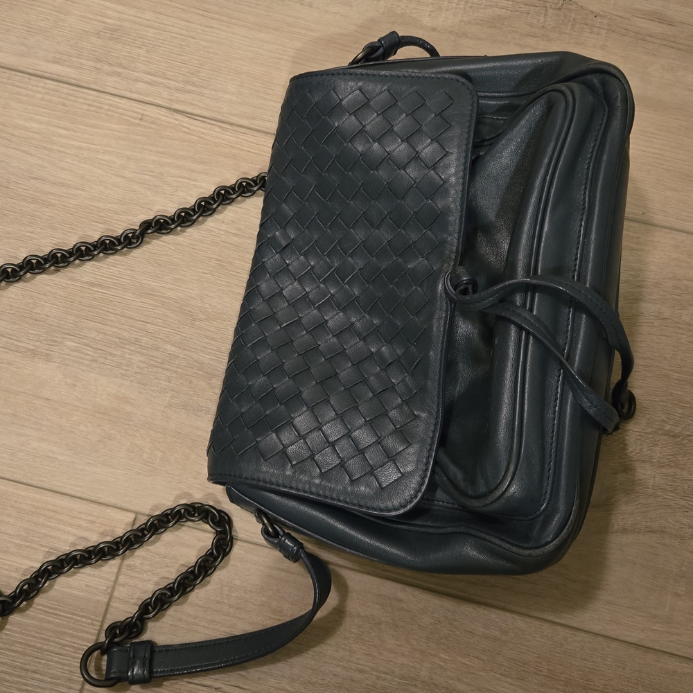 Bottega Veneta Blue and Black Crossbody Bag with Woven Design